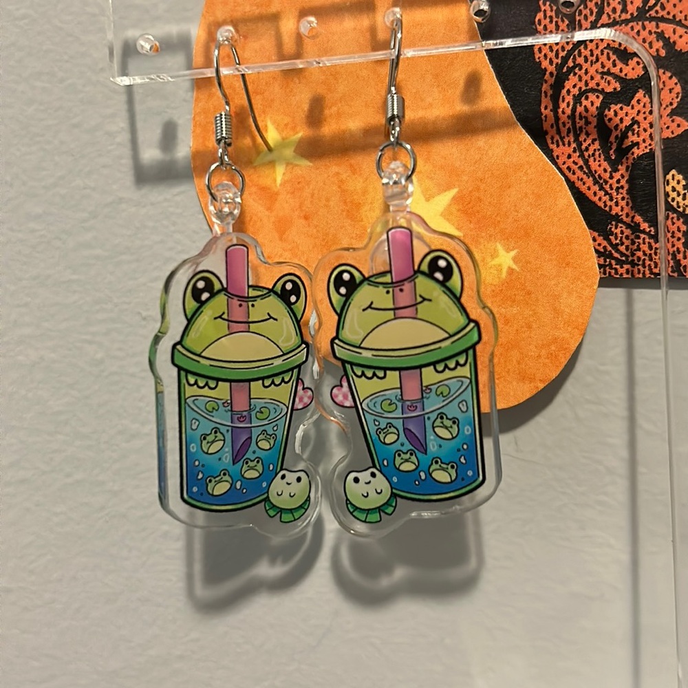 Homemade Frog Cup Earrings